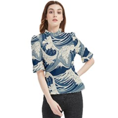 Japanese Wave Pattern Frill Neck Blouse