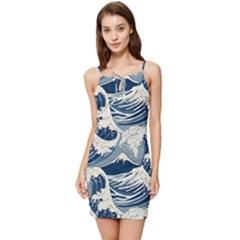 Japanese Wave Pattern Summer Tie Front Dress