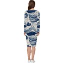 Japanese Wave Pattern Long Sleeve V-Neck Bodycon Dress  View4