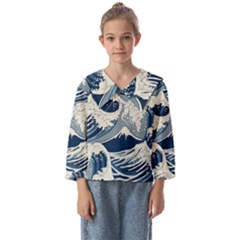 Japanese Wave Pattern Kids  Sailor Shirt