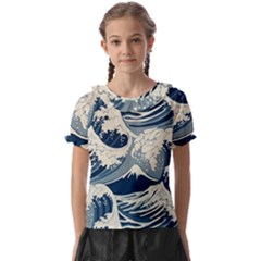 Japanese Wave Pattern Kids  Frill Chiffon Blouse by Wav3s