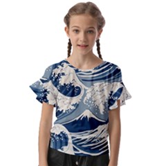 Japanese Wave Pattern Kids  Cut Out Flutter Sleeves