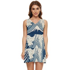 Japanese Wave Pattern Tiered Sleeveless Mini Dress