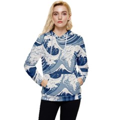 Japanese Wave Pattern Women s Lightweight Drawstring Hoodie by Wav3s