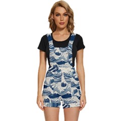 Japanese Wave Pattern Short Overalls