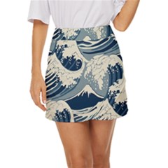 Japanese Wave Pattern Mini Front Wrap Skirt