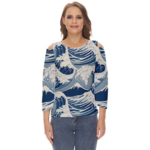 Japanese Wave Pattern Cut Out Wide Sleeve Top by Wav3s