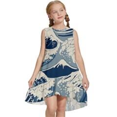 Japanese Wave Pattern Kids  Frill Swing Dress