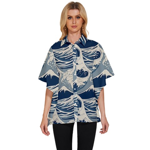 Japanese Wave Pattern Women s Batwing Button Up Shirt by Wav3s