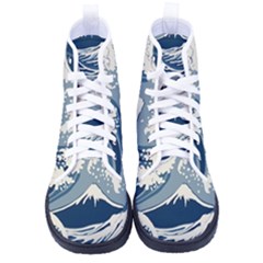 Japanese Wave Pattern Women s High-Top Canvas Sneakers