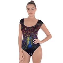 Peacock Feathers Short Sleeve Leotard  by Wav3s