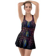 Peacock Feathers Ruffle Top Dress Swimsuit by Wav3s