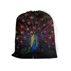 Peacock Feathers Drawstring Pouch (xl) by Wav3s
