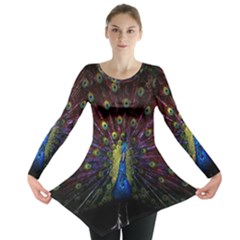 Peacock Feathers Long Sleeve Tunic  by Wav3s