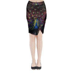 Peacock Feathers Midi Wrap Pencil Skirt by Wav3s