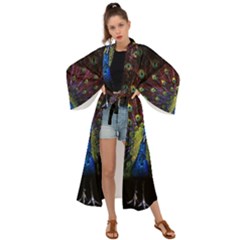 Peacock Feathers Maxi Kimono