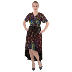 Peacock Feathers Front Wrap High Low Dress by Wav3s
