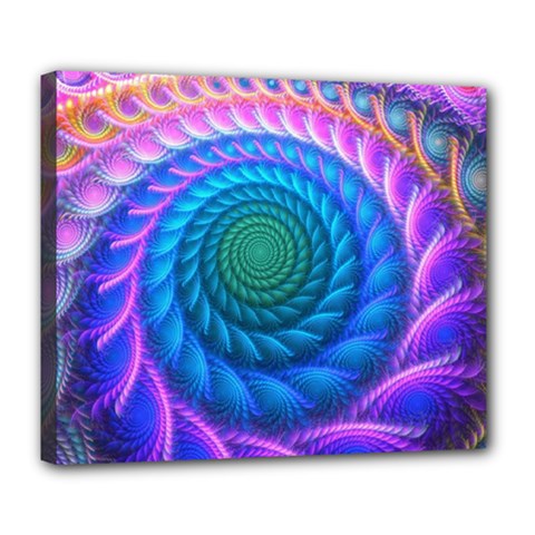 Peacock Feather Fractal Deluxe Canvas 24  X 20  (stretched) by Wav3s