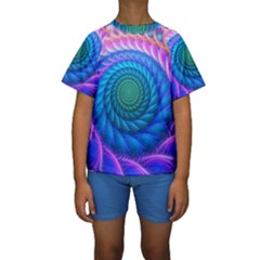 Peacock Feather Fractal Kids  Short Sleeve Swimwear