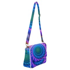 Peacock Feather Fractal Shoulder Bag With Back Zipper by Wav3s