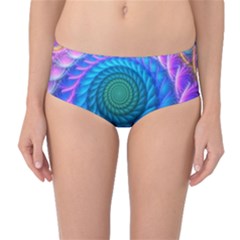 Peacock Feather Fractal Mid-waist Bikini Bottoms by Wav3s