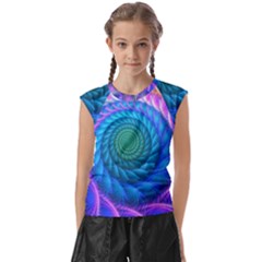 Peacock Feather Fractal Kids  Raglan Cap Sleeve Tee by Wav3s