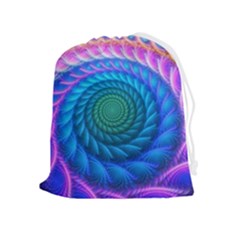 Peacock Feather Fractal Drawstring Pouch (xl) by Wav3s