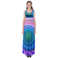 Peacock Feather Fractal Empire Waist Maxi Dress by Wav3s