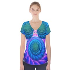 Peacock Feather Fractal Short Sleeve Front Detail Top by Wav3s