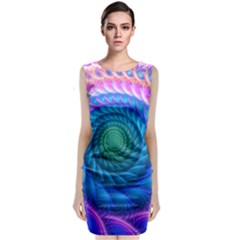 Peacock Feather Fractal Sleeveless Velvet Midi Dress by Wav3s