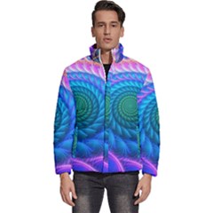 Peacock Feather Fractal Men s Puffer Bubble Jacket Coat by Wav3s