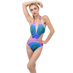 Peacock Feather Fractal Plunging Cut Out Swimsuit by Wav3s