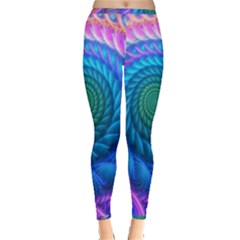 Peacock Feather Fractal Inside Out Leggings by Wav3s