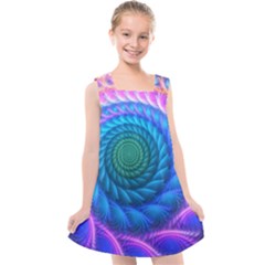 Peacock Feather Fractal Kids  Cross Back Dress by Wav3s