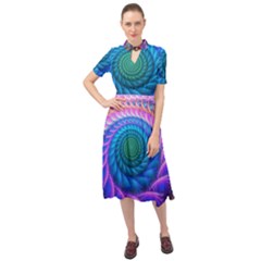 Peacock Feather Fractal Keyhole Neckline Chiffon Dress by Wav3s