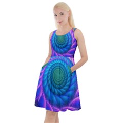 Peacock Feather Fractal Knee Length Skater Dress With Pockets by Wav3s