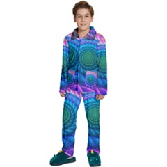 Peacock Feather Fractal Kids  Long Sleeve Velvet Pajamas Set by Wav3s