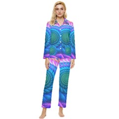 Peacock Feather Fractal Womens  Long Sleeve Velvet Pocket Pajamas Set by Wav3s