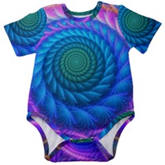 Peacock Feather Fractal Baby Short Sleeve Bodysuit by Wav3s