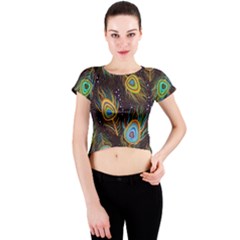 Pattern Feather Peacock Crew Neck Crop Top