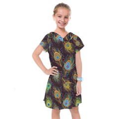 Pattern Feather Peacock Kids  Drop Waist Dress by Wav3s