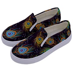 Pattern Feather Peacock Kids  Canvas Slip Ons by Wav3s