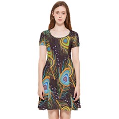 Pattern Feather Peacock Inside Out Cap Sleeve Dress by Wav3s