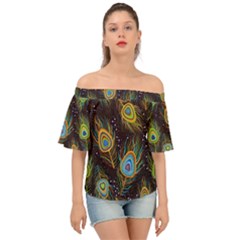 Pattern Feather Peacock Off Shoulder Short Sleeve Top