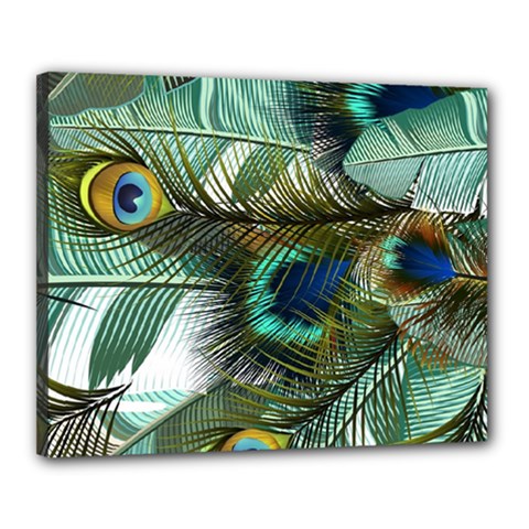 Peacock Feathers Blue Green Texture Canvas 20  X 16  (stretched) by Wav3s