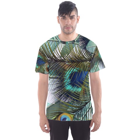 Peacock Feathers Blue Green Texture Men s Sport Mesh Tee by Wav3s