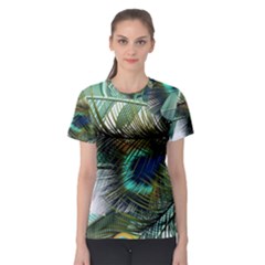 Peacock Feathers Blue Green Texture Women s Sport Mesh Tee