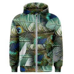 Peacock Feathers Blue Green Texture Men s Zipper Hoodie