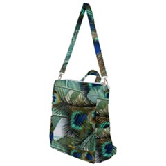 Peacock Feathers Blue Green Texture Crossbody Backpack by Wav3s