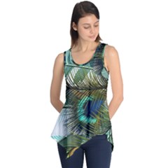 Peacock Feathers Blue Green Texture Sleeveless Tunic by Wav3s